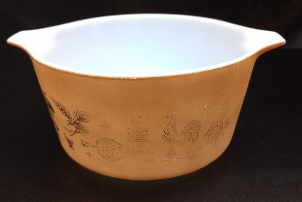 Vintage PYREX Early American Brown and Gold Casserole Dish #473 1 Qt Ovenwear